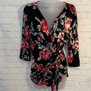 Blu Heaven Floral Wrap Top - Black and Red NWT